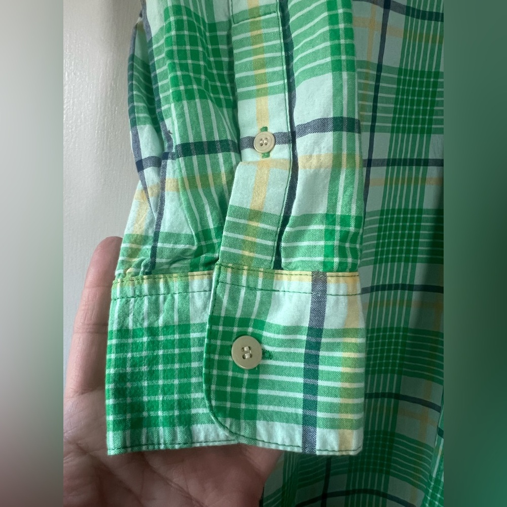 LL Bean Signature Women’s Plaid Shirtdress Midi Green White Blue Yellow Size 14 - Picture 5 of 8